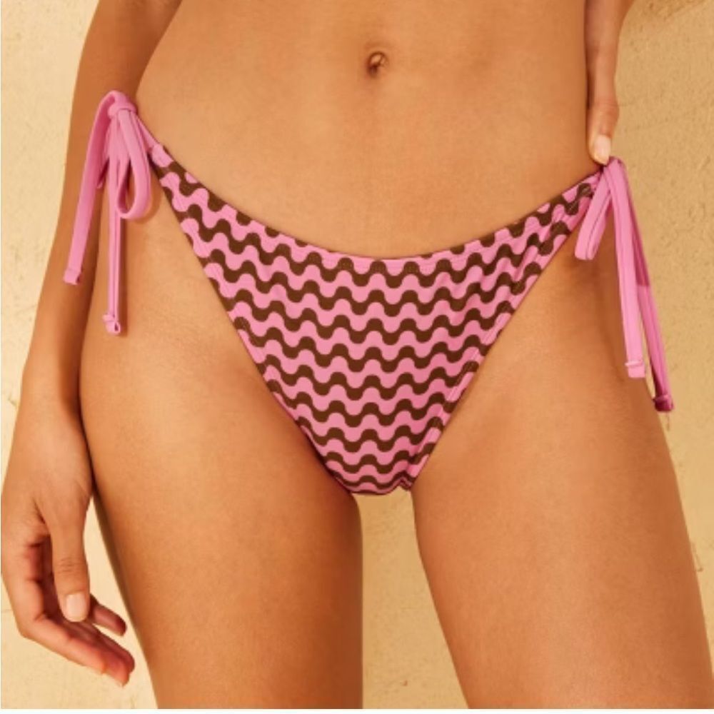 Wild Fable‎ Pink and Brown Wave Pattern Bikini Bottoms, Size XL, NWT